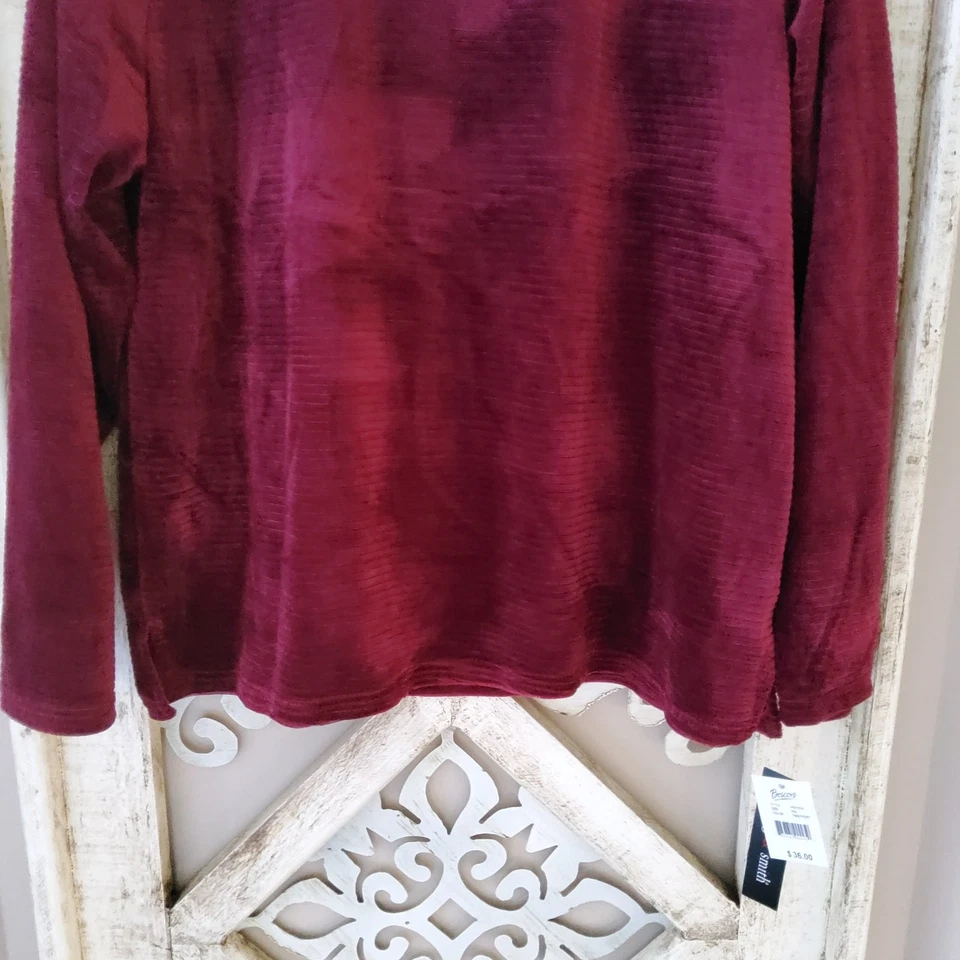 Hasting & Smith女式小号XL模拟领罗纹天鹅绒套衫勃艮第色 — 第 4/4 张图片