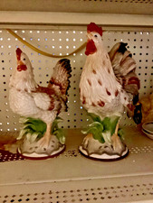 vintage retired rare Fitz  Floyd Farmstead home rooster and hen set