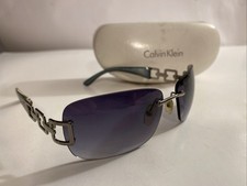 Calvin Klein Womens Blue Gray Silver Sunglasses R324S 010 With Case Chain Link