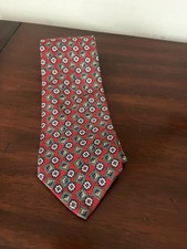 Christian Dior Monsieur Men  s Tie 100 Silk Made In USA Red Brown Teal Geometric
