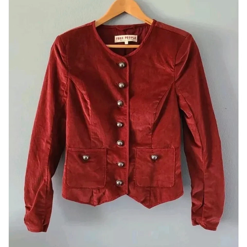 Nova Jaqueta Free People Becky VELUDO $168 X-PEQUENO Granada Estilo Militar Blazer - Imagem 4 de 4