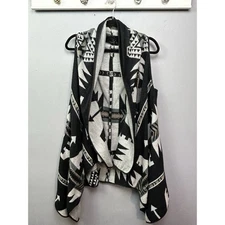 Cejon Open Front Vest Shawl Womens Small Black Gray Knit Southwestern Cape