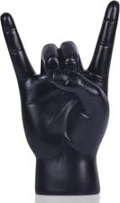 7.7" Black Resin Hand Sign Sculpture - Rock Enthusiast’S Decorative Statue for H
