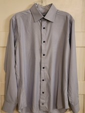 David Donahue Shirt Mens 15.5 34/35 Blue Micro Check Long Sleeve Trim Fit Sharp