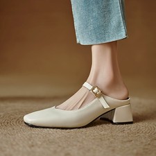 Women's Square Toe Mules Slides Low Block Heel Sandal Slingbacks Casual Shoes