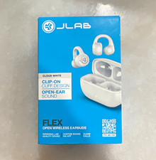 JLab Flex Open Wireless Bluetooth Ear-Hook Earbuds Touch Mic Waterproof White