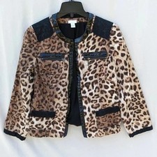 Chico's Matilda Cheetah Print Blazer Jacket 1 Faux Leather mob wife workwear