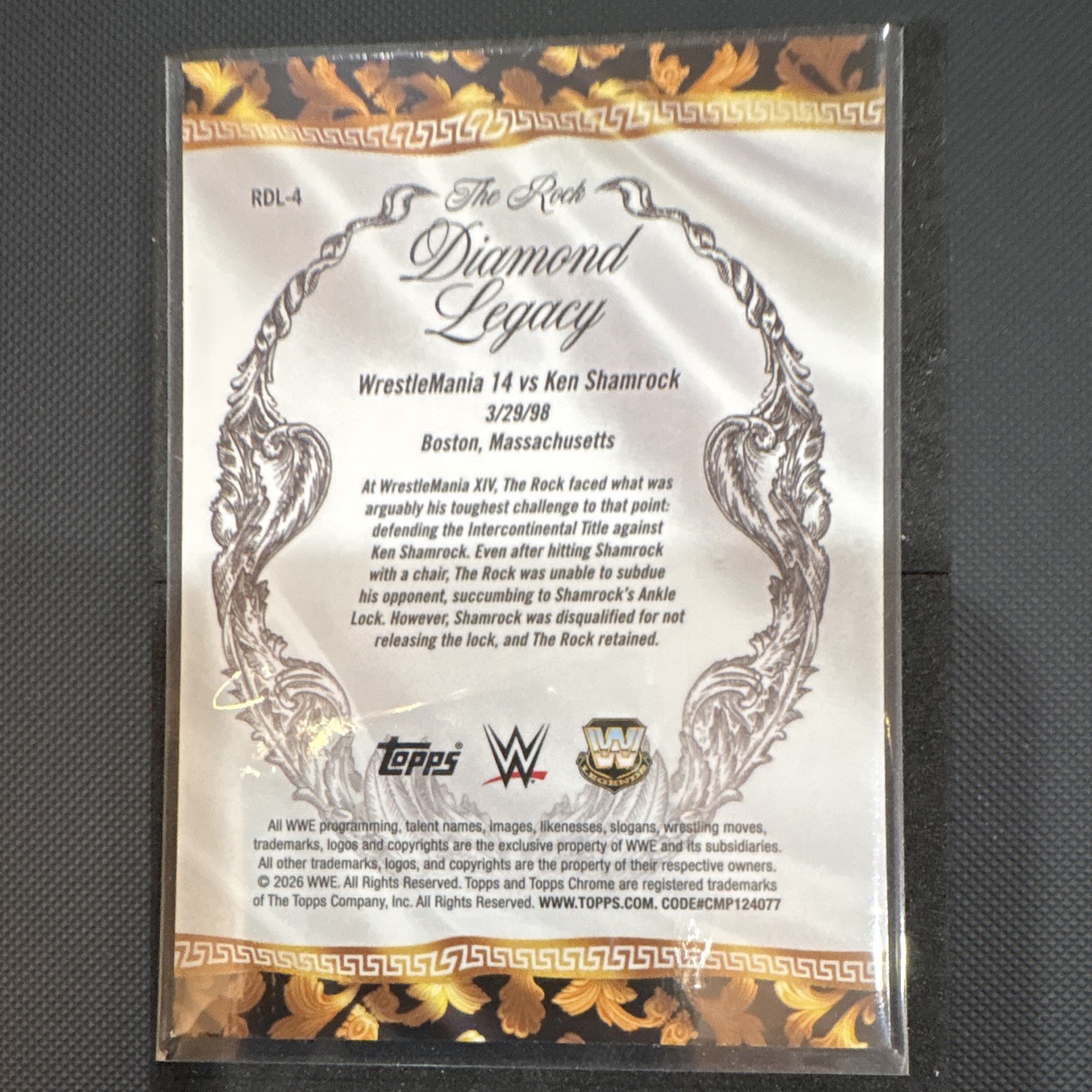 Topps 2026 Topps Chrome WWE The Rock Diamond Legacy Insert RDL-4 WrestleMania 14 view 2