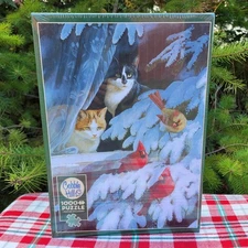 Cobble Hill Puzzle Bird Watchers 1000 Piece Cat Winter Snow Jigsaw Brand New 
