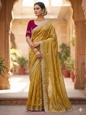 SAREE BLOUSE BOLLYWOOD PARTY WEAR INDIAN PAKISTANI NEW SARI WEDDING DESIGNER