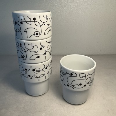 notNeutral Coffee Mugs Set (4) 10oz. Stackable Cups Mugs Retro 4 H Poland / EUC
