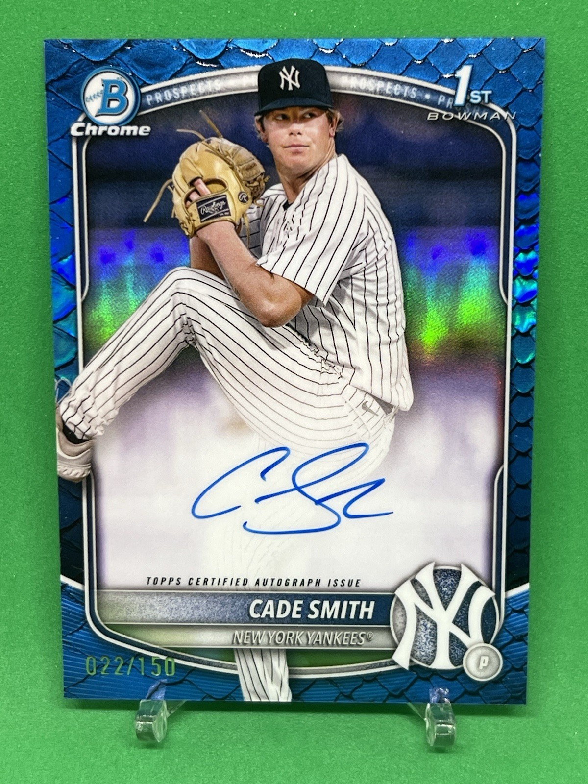 CADE SMITH 2025 BOWMAN CHROME 1ST BLUE REPTILIAN REFRACTOR AUTO /150