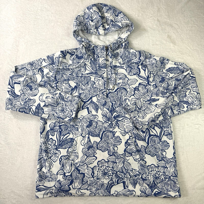 Lilly Pulitzer Hoodie Womens Small Blue White Floral Chiara Terry Resort Beach