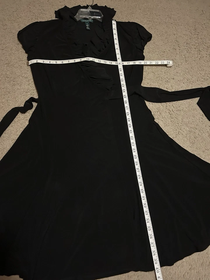 Vestido Ralph Lauren Negro Envolvente Elástico Mujer Talla 12 Manga Corta Midi Corbata Cinturón Foto 4 de 4