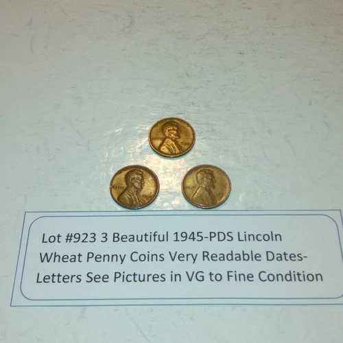 Lot #923 3 Beautiful 1945 Lincoln Wheats 1945-P 1945-D 1945-S F-VF See Pictures
