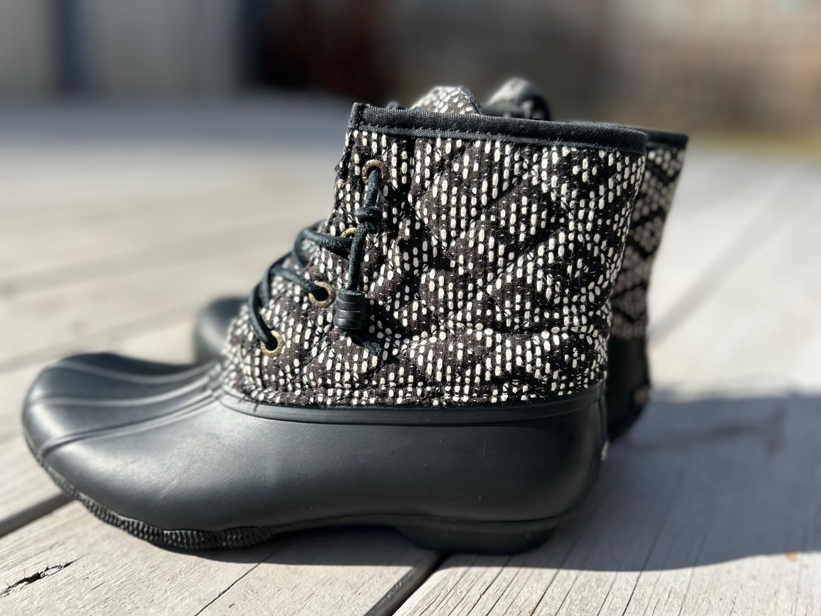 Sperry~Saltwater~Duck Boots~Womens 6~Black Canvas~Round Toe~Quilted~STS95348 image 2
