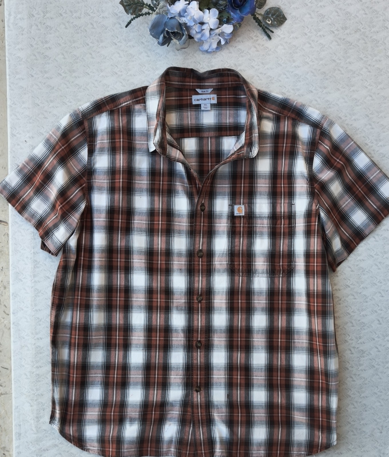 CAMICIA/SHIRT-CARHARTT-UOMO-A QUADRI -XXL-COTONE-REGULAR FIT-WIP-MARRONE-VINTAGE