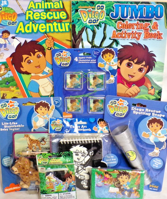 NEW DORA DIEGO TOY LOT BOOKS TOYS STICKERS FIGURE PLAY SET