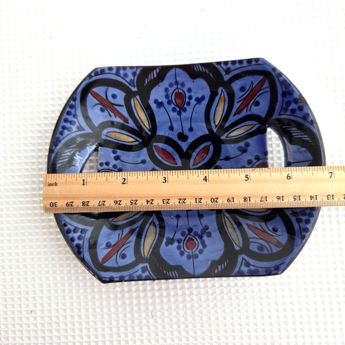 Mexican Talavera Pottery Trinket Dish Vibrant Red Blue Plate Candle Holder - Picture 5 of 8