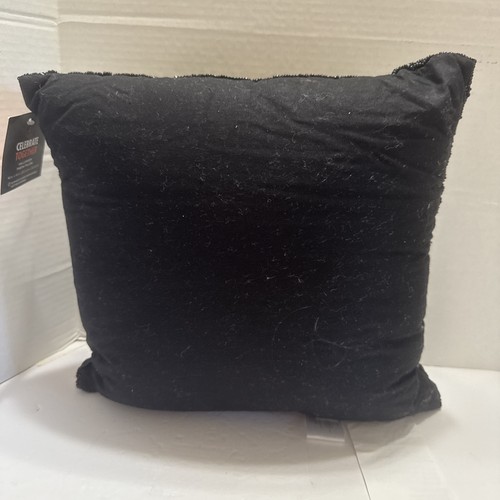 HALLOWEEN BEADED PILLOW 14x14Silver Spider White Web Black Beaded Background - Picture 8 of 9