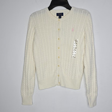 Polo Ralph Lauren Girls Large 12-14 Cable Knit Cardigan Sweater Warm White NEW