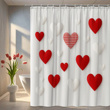 Charming Red and White Heart Shower Curtain for Valentine's Day Decor