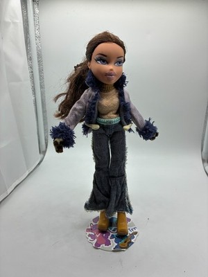 Bratz Doll Yasmin Brown Hair Blue Eyes Denim Jeans Fur Jacket Boots MGA