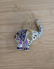Vintage Cloisonné Elephant Figurine Christmas Ornament Gold Plated Delicate 