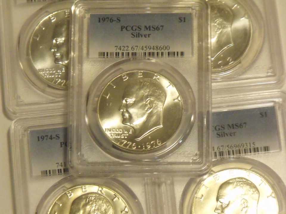Dólares de prata Eisenhower 1971-S,1972-S,1973-S,1974-S,1976-S (5 moedas) PCGS MS67 - Imagem 2 de 4