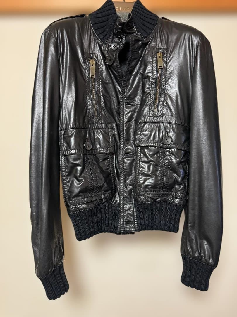 GUCCI black leather Madonna bomber jacket