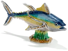 Yellow Fin Tuna Fish Trinket Box, hinged, jeweled, enamel, NIB - Beautiful