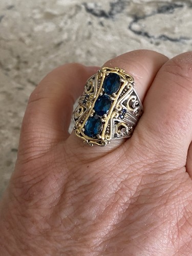 Gems en Vogue Sterling & Gold Embraced London Blue Topaz & Sapphire Ring - Picture 15 of 18