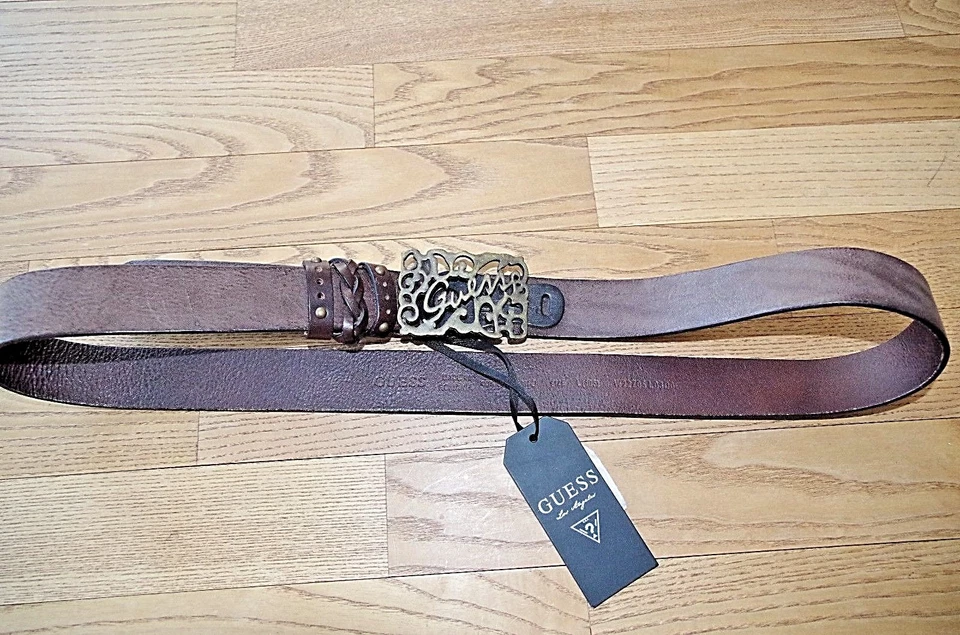 €54 GUESS talla L NUEVO CINTURÓN DE CUERO DE VACA NATURAL REAL PARA MUJER ANCHO MARRÓN HEBILLA GRANDE Foto 2 de 4