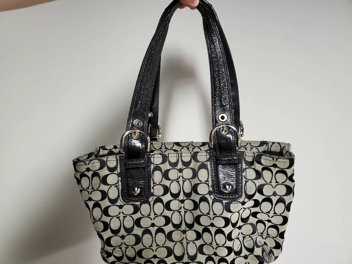 Coach Jacquard Purse Bag Black Gray. Clean. Black Leather straps