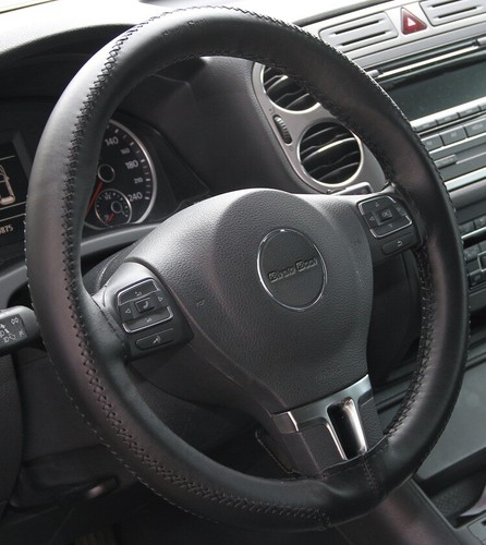 New Black Soft Comfy Stitch On Style Steering Wheel Skin Wrap Cover PVC Leather - Picture 4 of 5