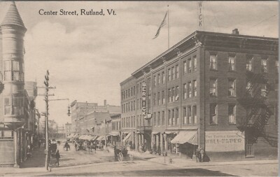 Center Street Rutland Vermont Berwick Tuttle wallpaper horses carriages F428