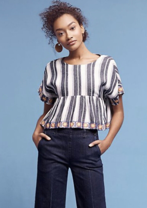 Anthropologie Maeve Vieques Embroidered Striped Peplum Top Size Medium NWOT  $128 | eBay