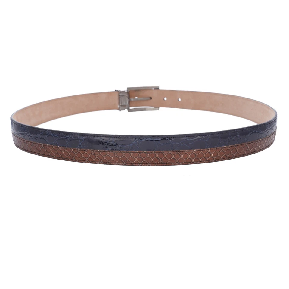 DOLCE & GABBANA Edición Limitada Croco Serpiente Cuero Cinturón Azul Marrón 95 38 Foto 3 de 4