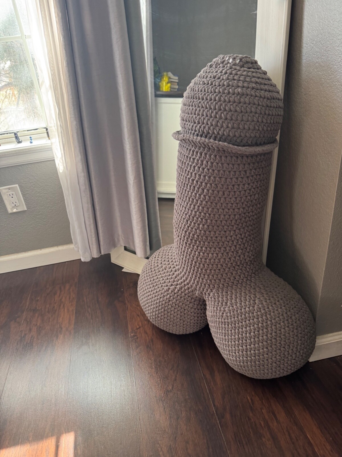 Giant 36-Inch Crochet Penis Body Pillow in Soft Grey  