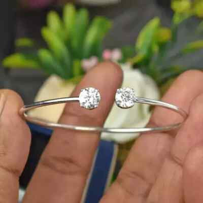 1Ct Round Tester Pass Moissanite 7'' Inch Cuff Bracelet 14K White Gold Plated