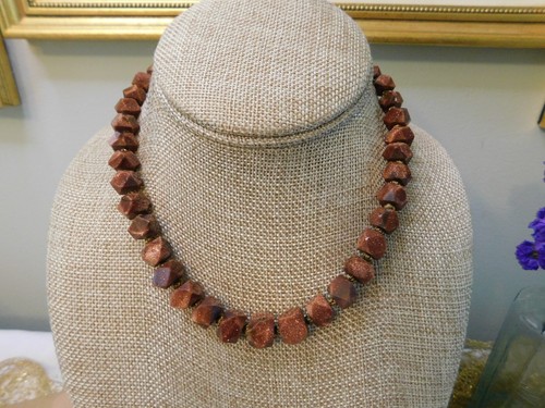 Natural Goldstone Necklace and Bracelet Vintage Set Handcrafted - Picture 3 of 12