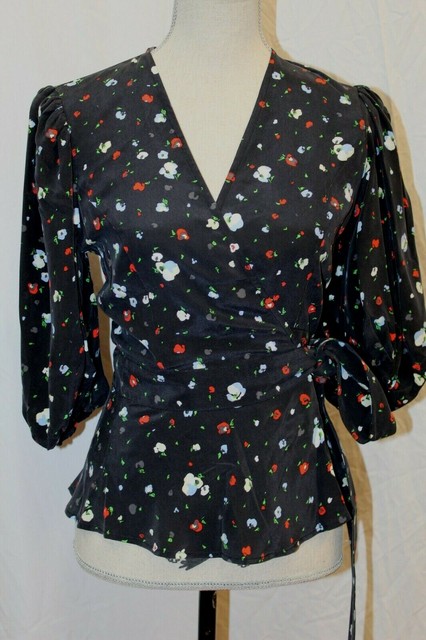 ganni fayette silk wrap top