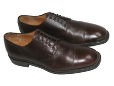 Salvatore Ferragamo Cap-Toe Derby Dress Shoes Men Sz 8.5 D Brown Pebble Leather