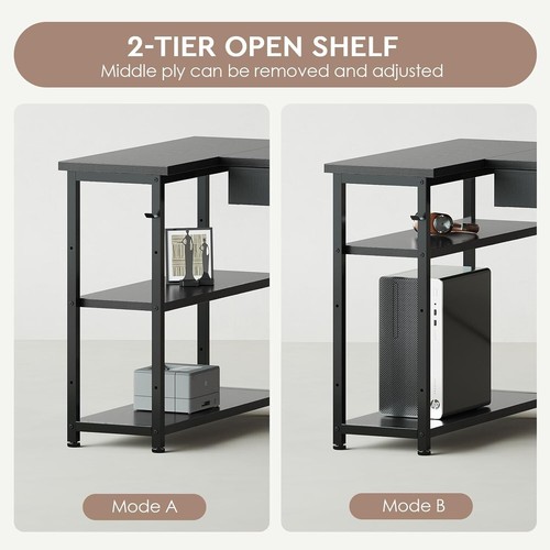 47” L Shaped Computer Corner Desk for Small Space Side Storage for Bedroom Black - Picture 6 of 7