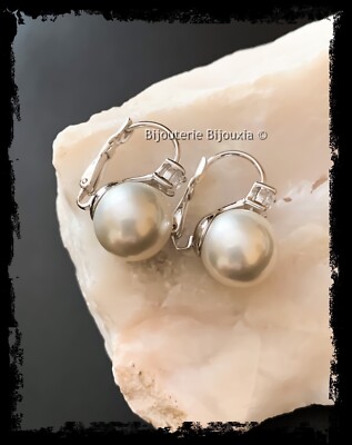 Boucles D'oreilles Créoles En Argent 925 Et Perles Synthétiques - Modèle Puces, Neuf Sans Emballage