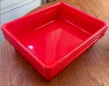 3 Red plastic classroom cubby storage bins by Storex. 9 x11 1/2 x 3 inches