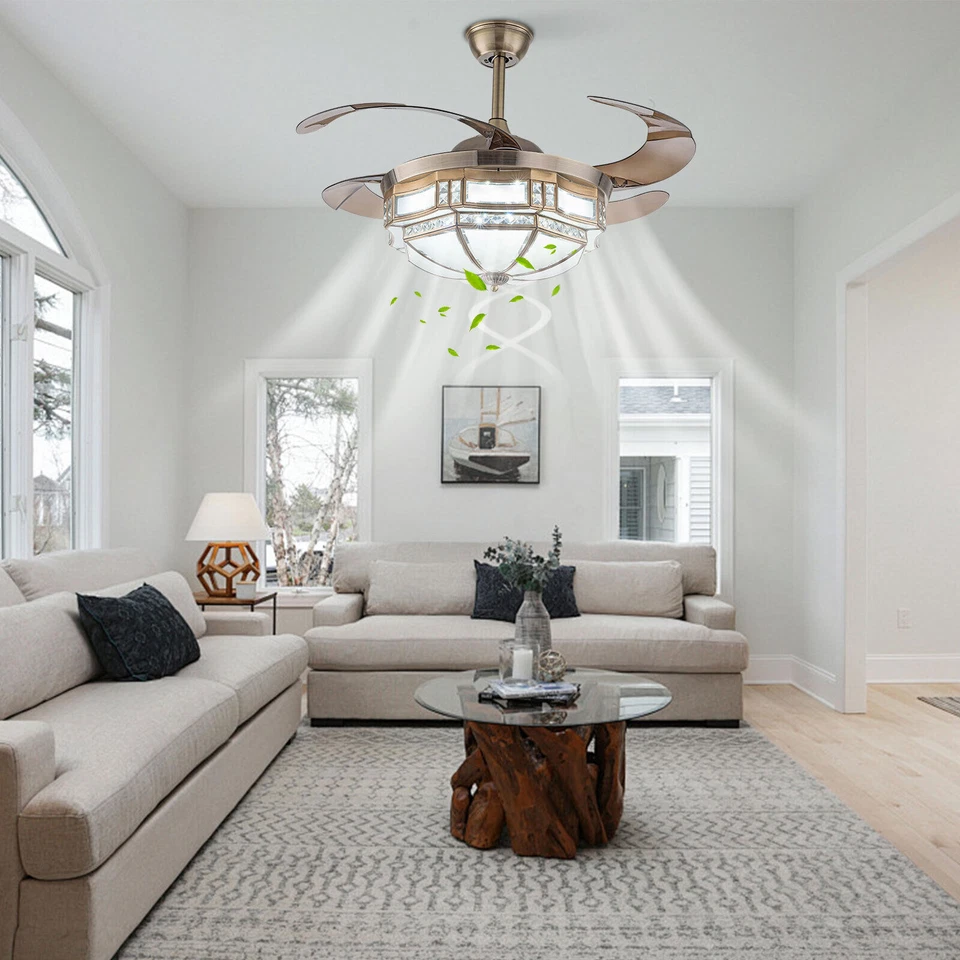 Ceiling Fan Light W/ Remote Control, Ceiling Fan Lamp for Bedroom Kitchen - Image 3 of 4