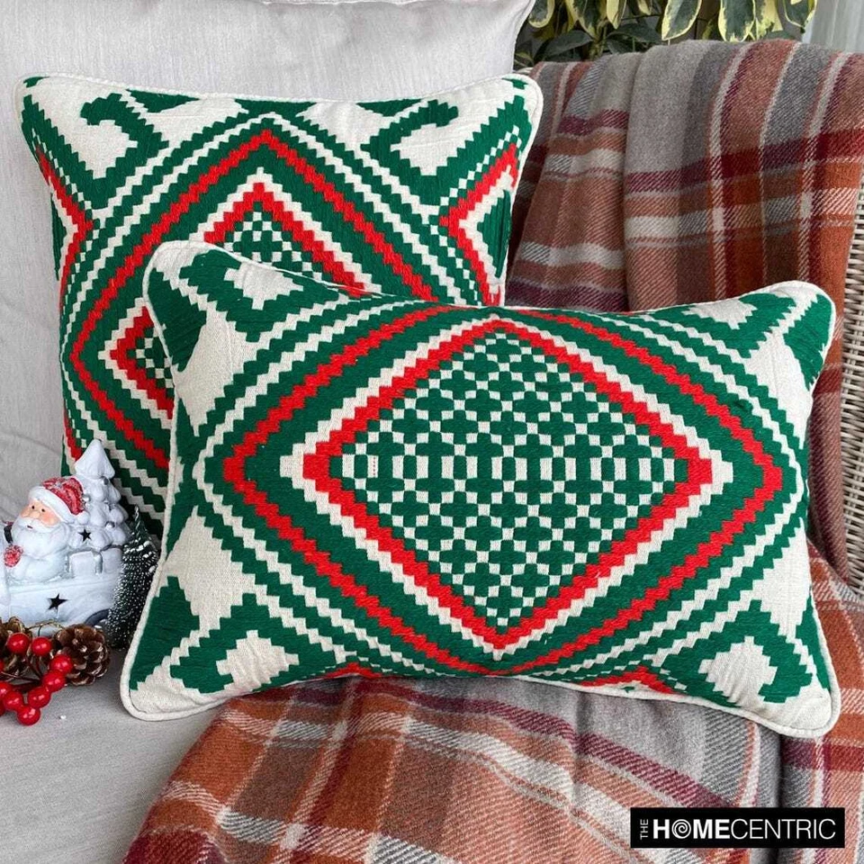 Red & Green Christmas Decor Throw Pillow Cover Jacquard Pillowcase- Moorish Noel - Image 4 of 4