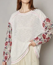 NWT POL Women's Relaxed White Floral Long Sleeved Top Size Large