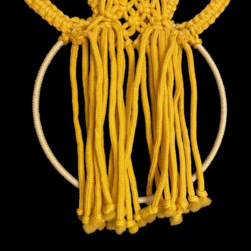Vintage Retro Yellow Macrame Frog Wall Hanger Towel Soap Holder Ceramic Eyes - Picture 15 of 15